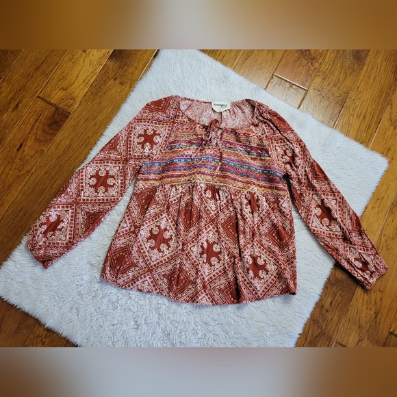 Savanna Jane Blouse Embroidered Shirt Floral Bandana Print Rayon Size Large - Picture 1 of 7